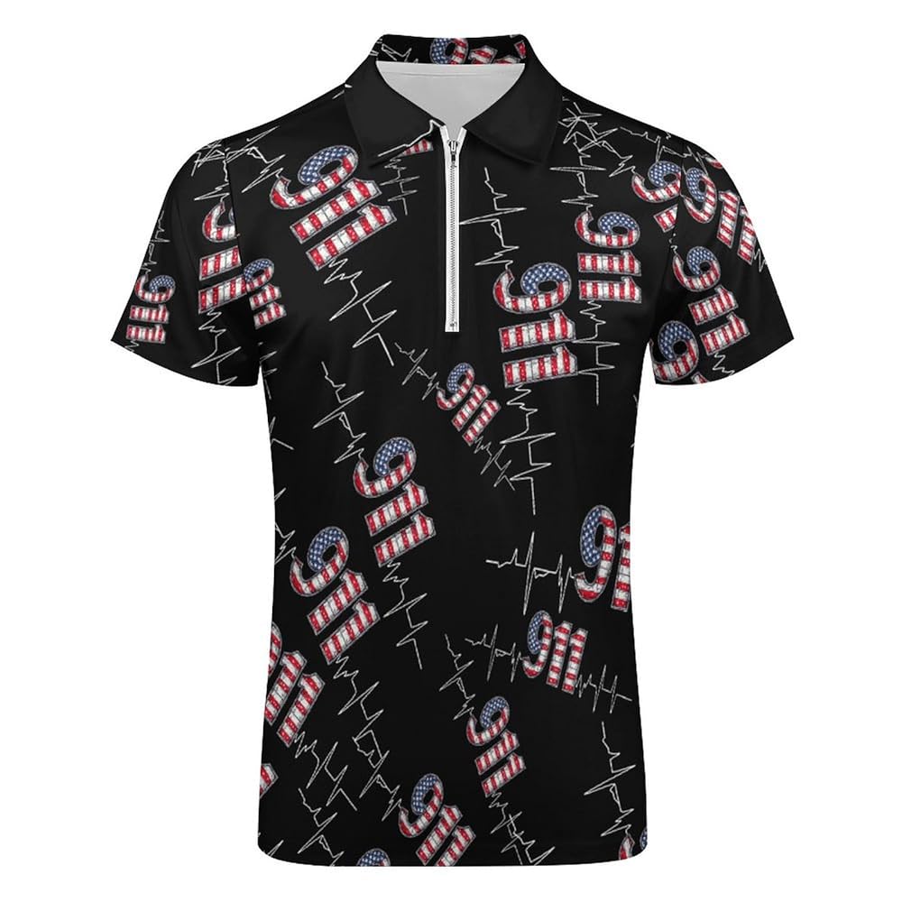 Amazon.com: 911 Vintage USA Flag Heartbeat EKG Mens Polo